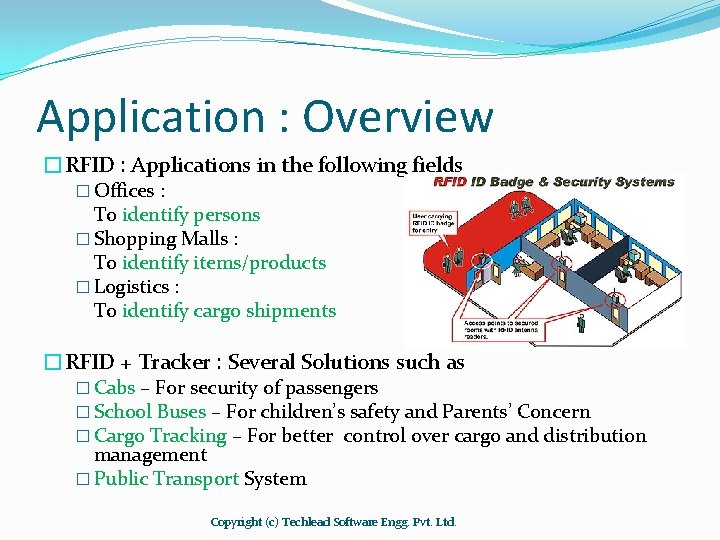 Application : Overview �RFID : Applications in the following fields � Offices : To