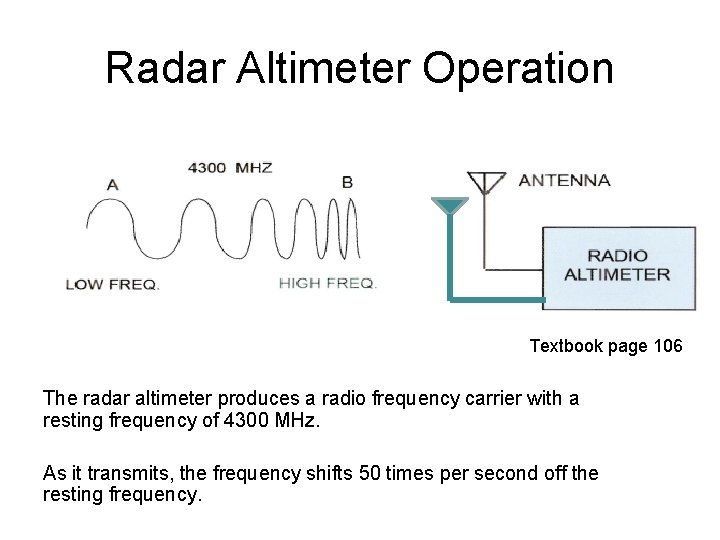Radar Altimeter Operation Textbook page 106 The radar altimeter produces a radio frequency carrier