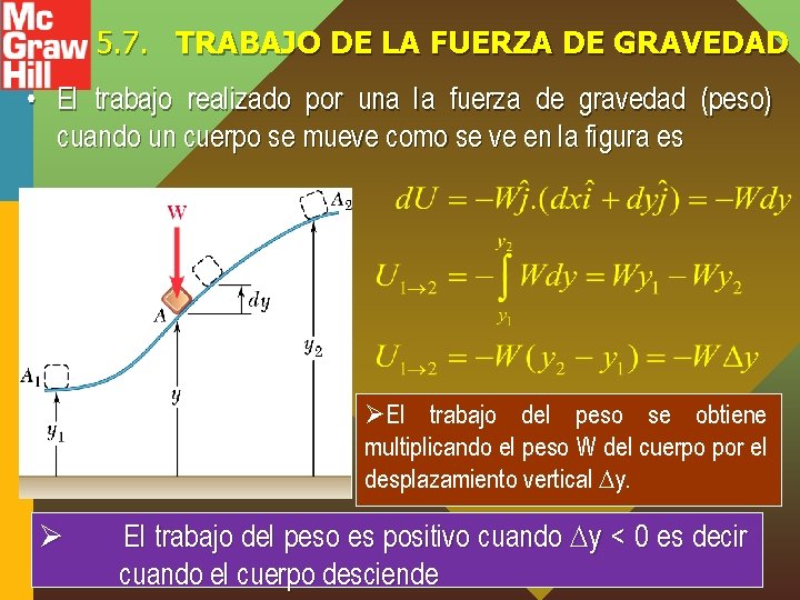 5. 7. TRABAJO DE LA FUERZA DE GRAVEDAD • El trabajo realizado por una