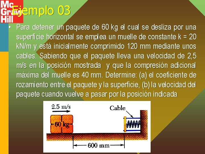 Ejemplo 03 • Para detener un paquete de 60 kg el cual se desliza