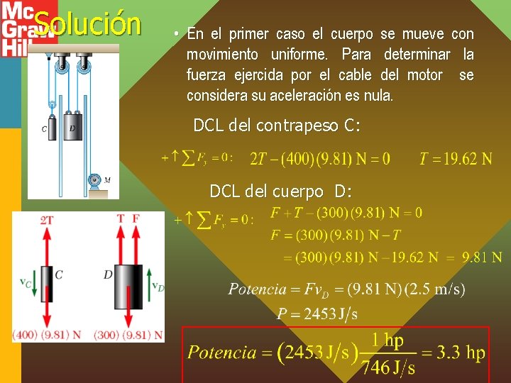 Solución • En el primer caso el cuerpo se mueve con movimiento uniforme. Para