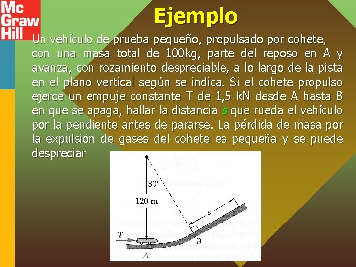 Ejemplo Un vehículo de prueba pequeño, propulsado por cohete, con una masa total de