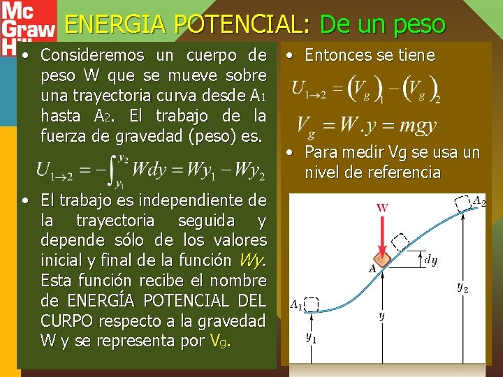 ENERGIA POTENCIAL: De un peso • Consideremos un cuerpo de • Entonces se tiene