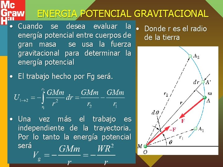 ENERGIA POTENCIAL GRAVITACIONAL • Cuando se desea evaluar la • Donde r es el