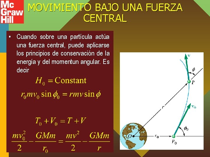 MOVIMIENTO BAJO UNA FUERZA CENTRAL • Cuando sobre una partícula actúa una fuerza central,