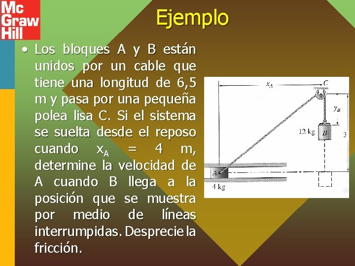 Ejemplo • Los bloques A y B están unidos por un cable que tiene