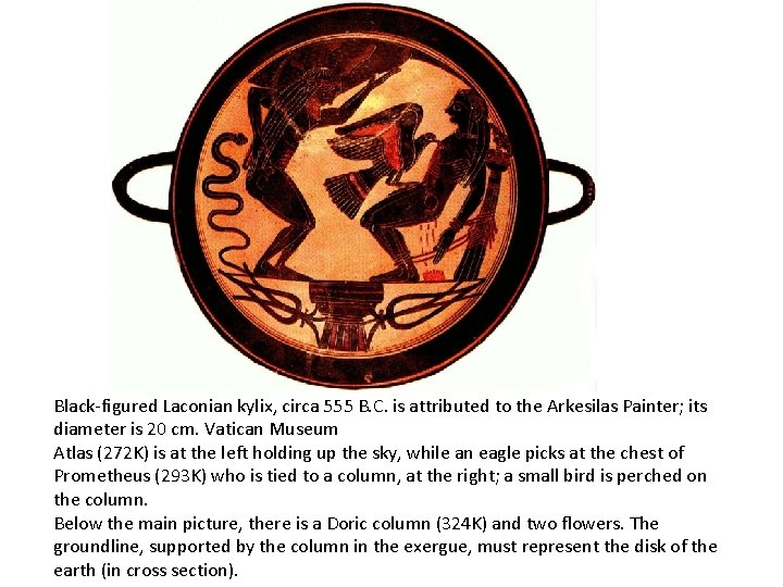 Black-figured Laconian kylix, circa 555 B. C. is attributed to the Arkesilas Painter; its