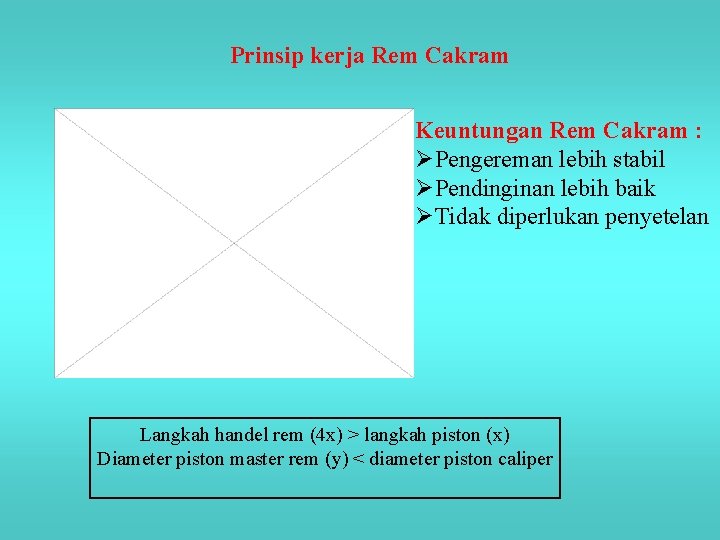 Prinsip kerja Rem Cakram Keuntungan Rem Cakram : ØPengereman lebih stabil ØPendinginan lebih baik