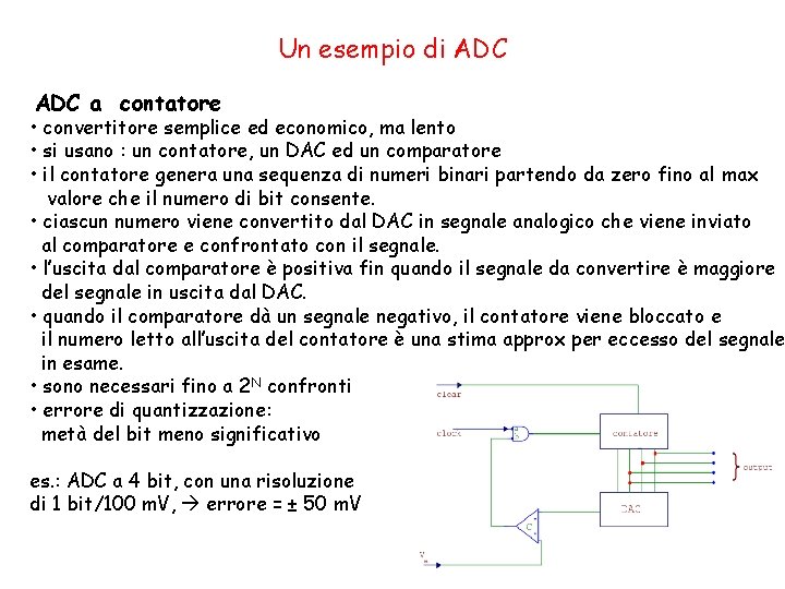 Un esempio di ADC a contatore • convertitore semplice ed economico, ma lento •