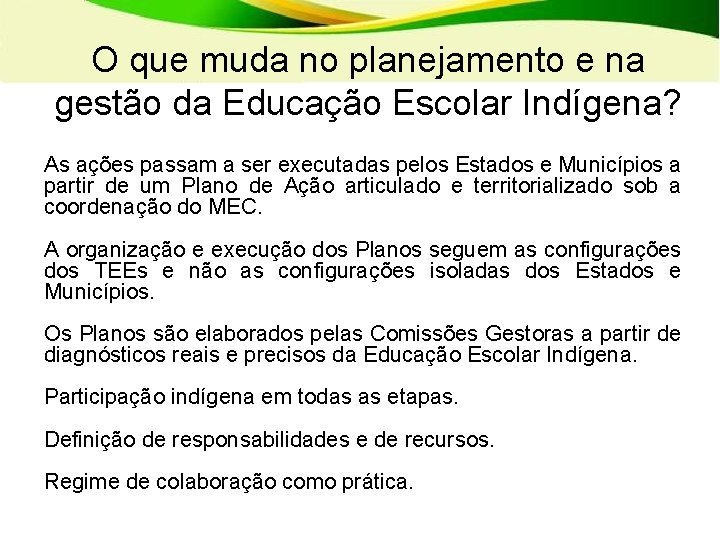 O que muda no planejamento e na gestão da Educação Escolar Indígena? As ações