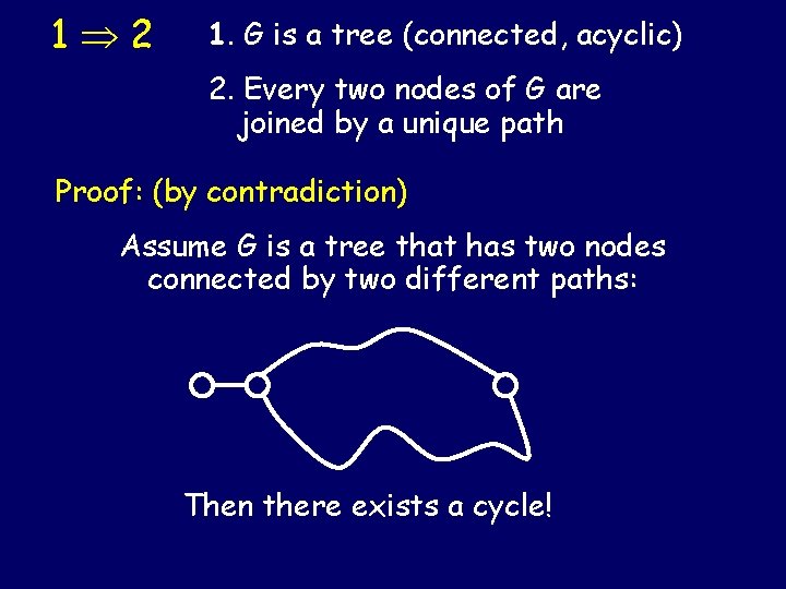 1 2 1. G is a tree (connected, acyclic) 2. Every two nodes of