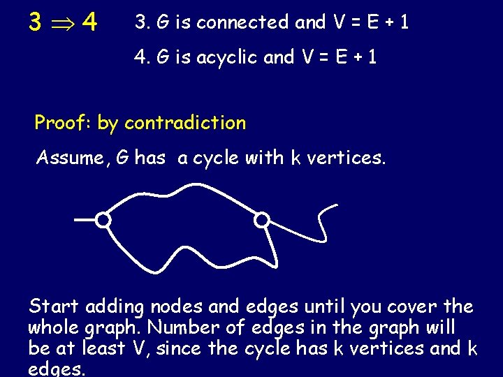 3 4 3. G is connected and V = E + 1 4. G