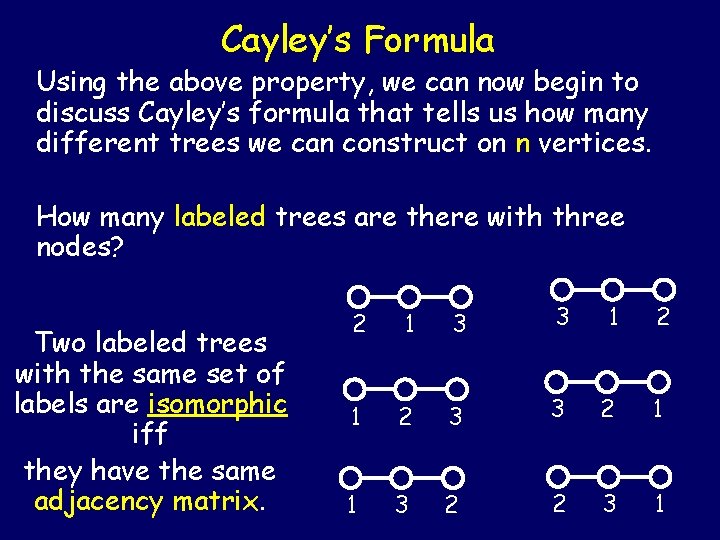 Cayley’s Formula Using the above property, we can now begin to discuss Cayley’s formula