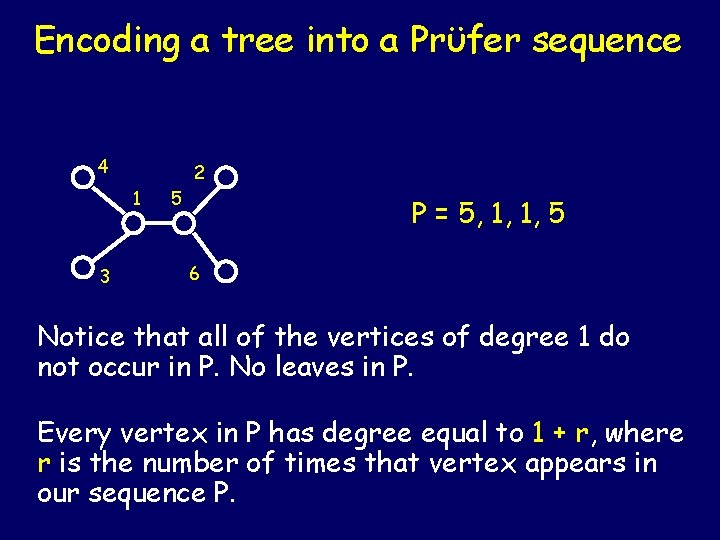 Encoding a tree into a Prϋfer sequence 4 2 1 3 5 P =