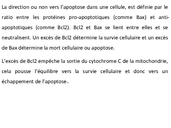 La direction ou non vers l’apoptose dans une cellule, est définie par le ratio