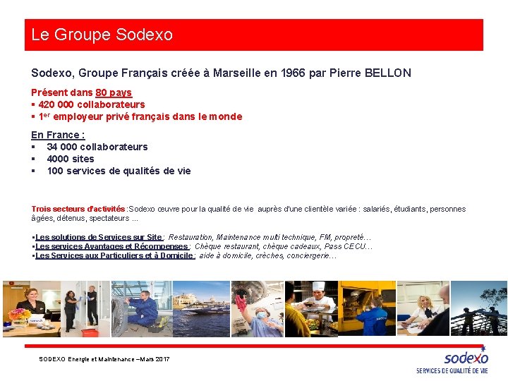 Le Groupe Sodexo, Groupe Français créée à Marseille en 1966 par Pierre BELLON Présent