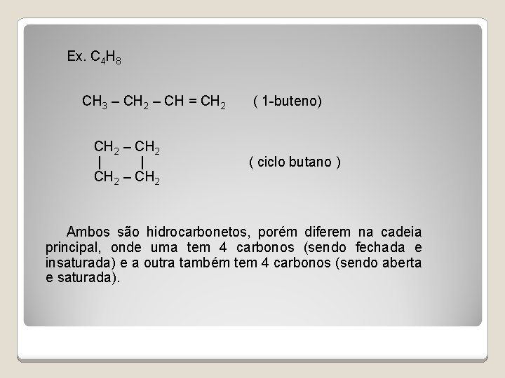 Ex. C 4 H 8 CH 3 – CH 2 – CH = CH