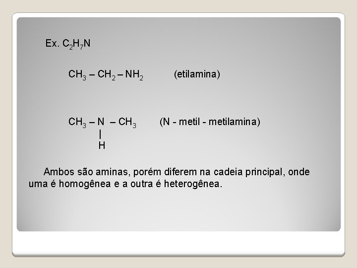 Ex. C 2 H 7 N CH 3 – CH 2 – NH 2