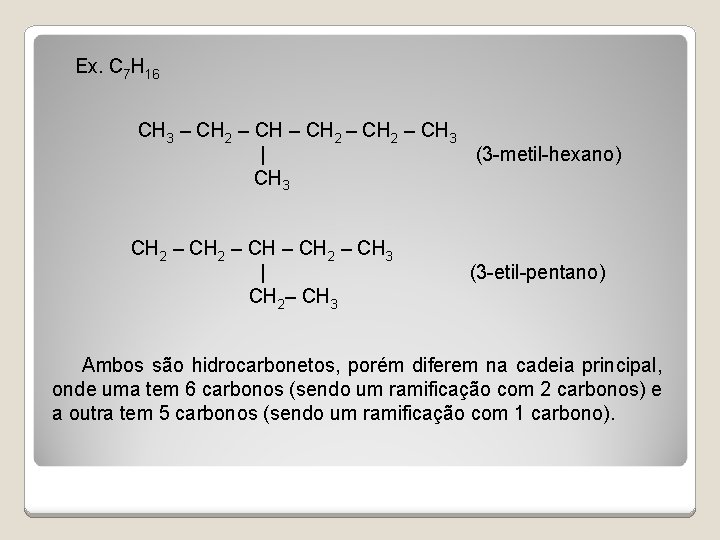 Ex. C 7 H 16 CH 3 – CH 2 – CH 3 |