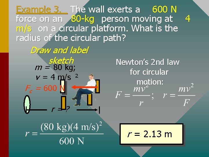 Example 3. The wall exerts a 600 N force on an 80 -kg person
