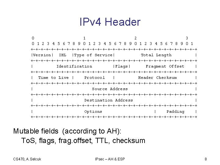 IPv 4 Header 0 1 2 3 4 5 6 7 8 9 0
