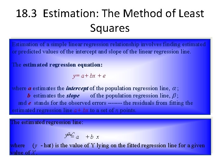 18. 3 Estimation: The Method of Least Squares Estimation of a simple linear regression