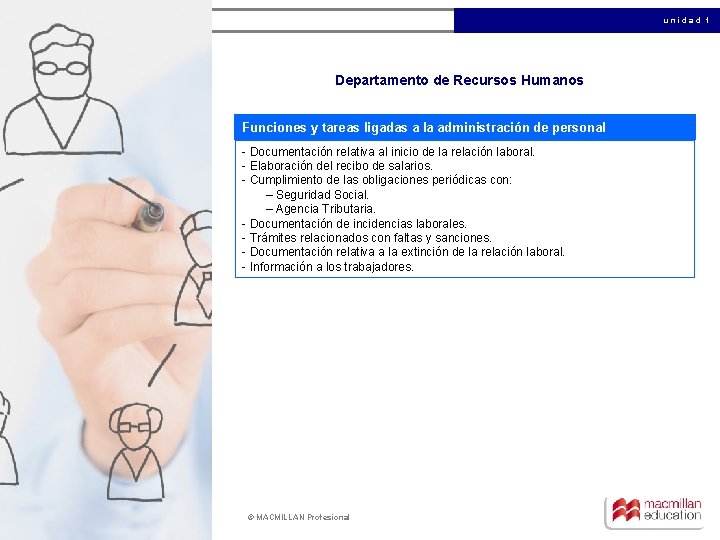 unidad 1 Departamento de Recursos Humanos Funciones y tareas ligadas a la administración de