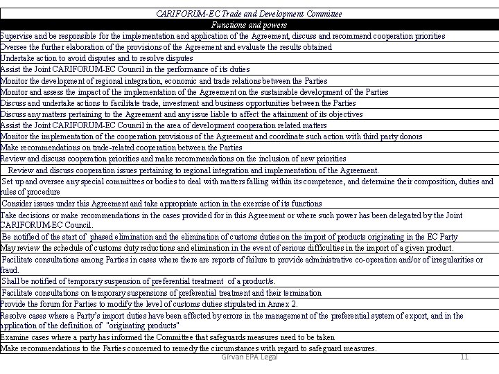 CARIFORUM-EC Trade and Development Committee Functions and powers Supervise and be responsible for the