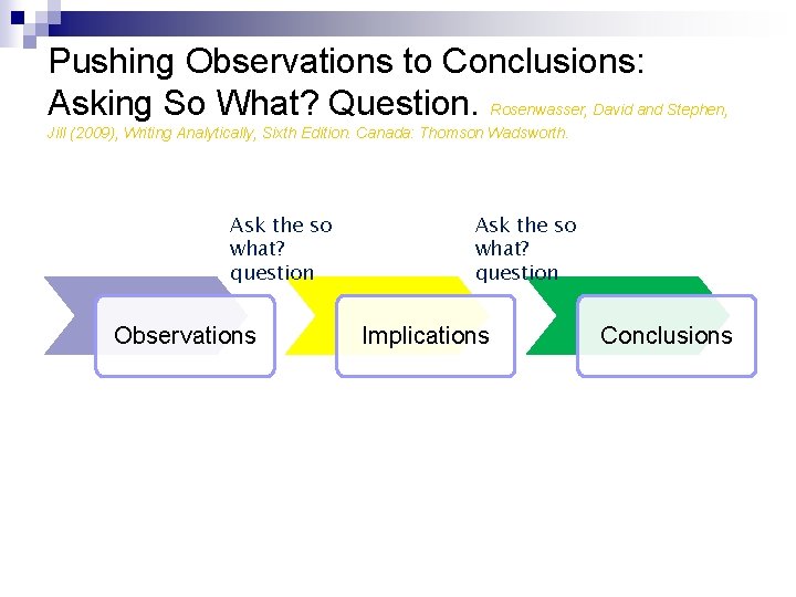 Pushing Observations to Conclusions: Asking So What? Question. Rosenwasser, David and Stephen, Jill (2009),