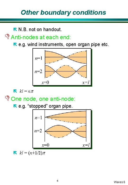 Other boundary conditions ë N. B. not on handout. D Anti-nodes at each end: