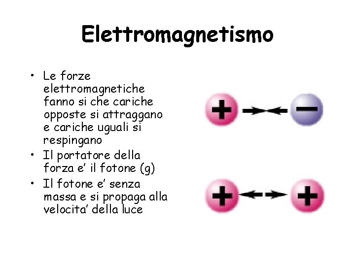 Elettromagnetismo • Le forze elettromagnetiche fanno si che cariche opposte si attraggano e cariche