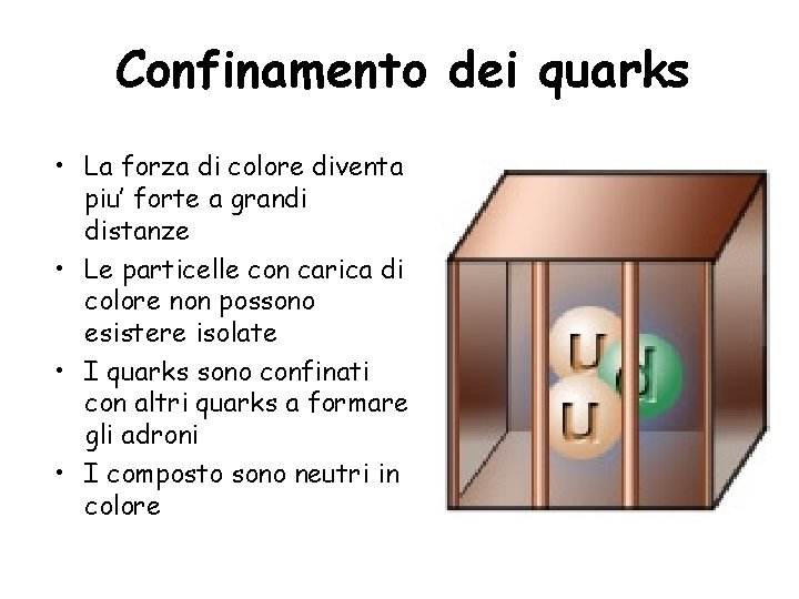 Confinamento dei quarks • La forza di colore diventa piu’ forte a grandi distanze