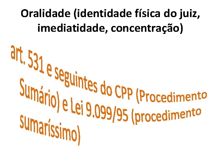Oralidade (identidade física do juiz, imediatidade, concentração) 