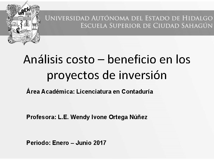 Análisis costo – beneficio en los proyectos de inversión Área Académica: Licenciatura en Contaduría