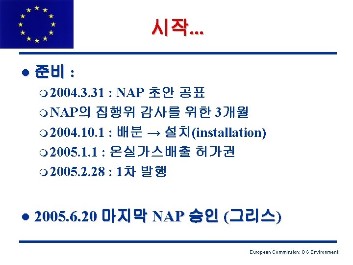시작. . . l 준비 : m 2004. 3. 31 : NAP 초안 공표