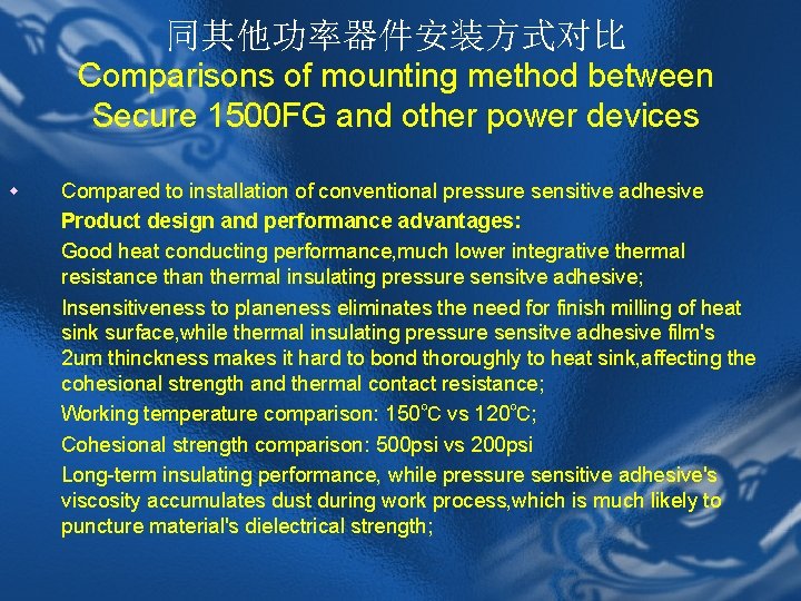 同其他功率器件安装方式对比 Comparisons of mounting method between Secure 1500 FG and other power devices w