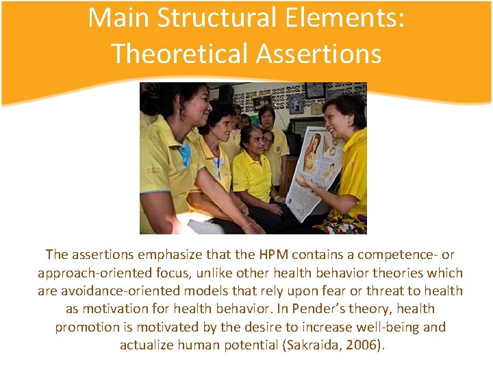 Main Structural Elements: Theoretical Assertions The assertions emphasize that the HPM contains a competence-
