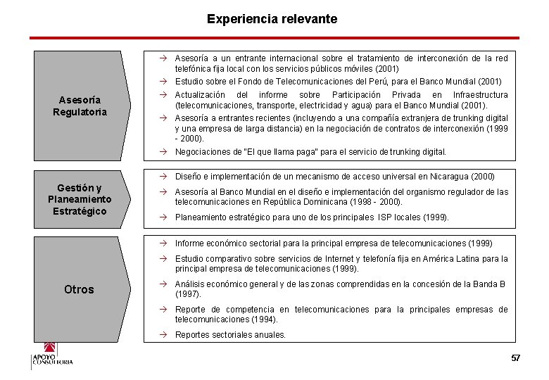 Experiencia relevante Asesoría Regulatoria à Asesoría a un entrante internacional sobre el tratamiento de