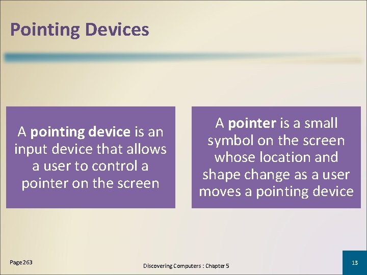 Pointing Devices A pointing device is an input device that allows a user to