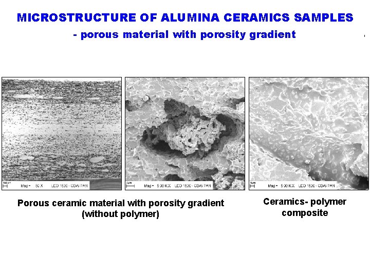 MICROSTRUCTURE OF ALUMINA CERAMICS SAMPLES - porous material with porosity gradient Porous ceramic material