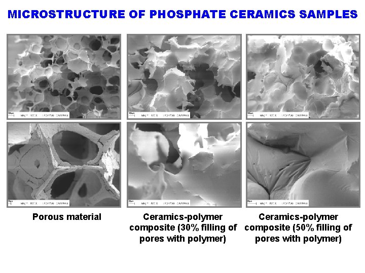 MICROSTRUCTURE OF PHOSPHATE CERAMICS SAMPLES Porous material Ceramics-polymer composite (30% filling of composite (50%