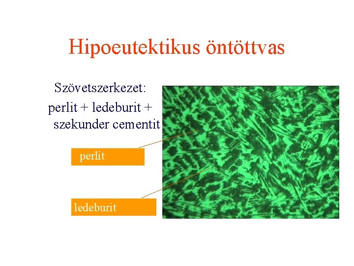 Hipoeutektikus öntöttvas Szövetszerkezet: perlit + ledeburit + szekunder cementit perlit ledeburit 2020. 11. 28.