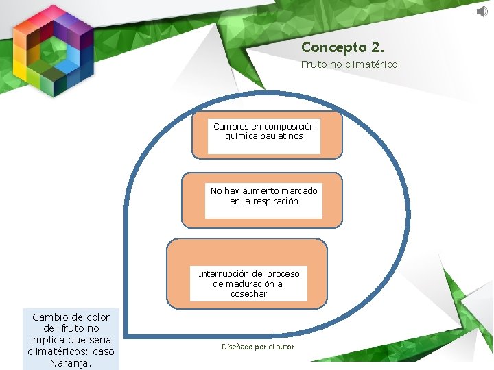 Concepto 2. Fruto no climatérico Cambios en composición química paulatinos No hay aumento marcado