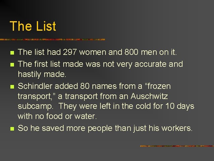 The List n n The list had 297 women and 800 men on it.
