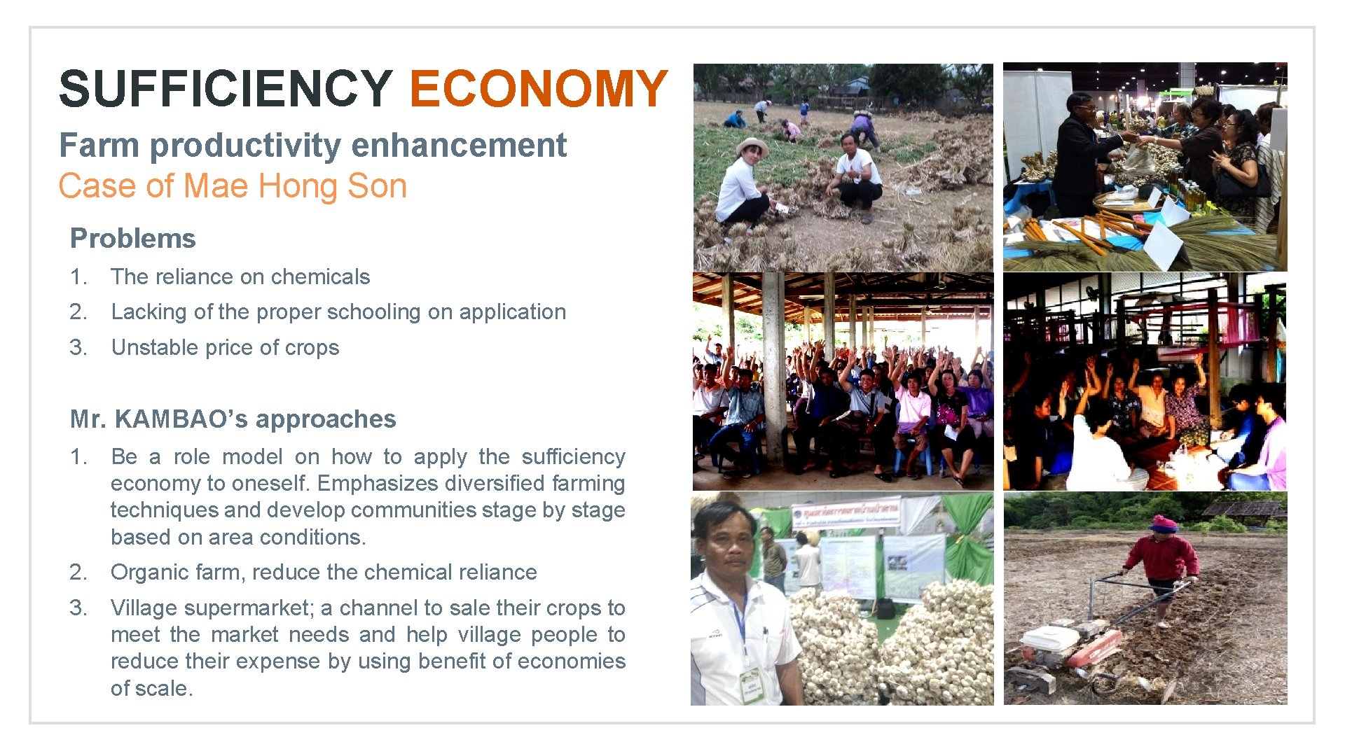 SUFFICIENCY ECONOMY Farm productivity enhancement Case of Mae Hong Son Problems 1. The reliance