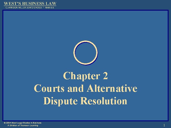 Chapter 2 Courts and Alternative Dispute Resolution © 2004 West Legal Studies in Business