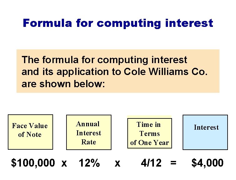 Formula for computing interest The formula for computing interest and its application to Cole