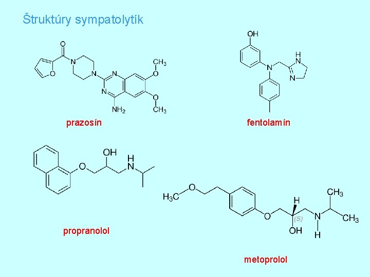 Štruktúry sympatolytík prazosín fentolamín propranolol metoprolol 