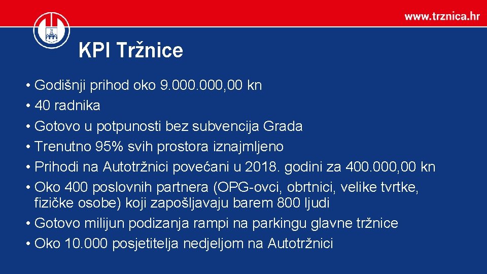 KPI Tržnice • Godišnji prihod oko 9. 000, 00 kn • 40 radnika •