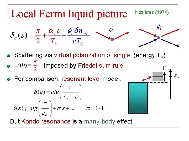 Local Fermi liquid picture Nozières (1974) Scattering via virtual polarization of singlet (energy TK). Local Fermi liquid picture Nozières (1974) Scattering via virtual polarization of singlet (energy TK).
